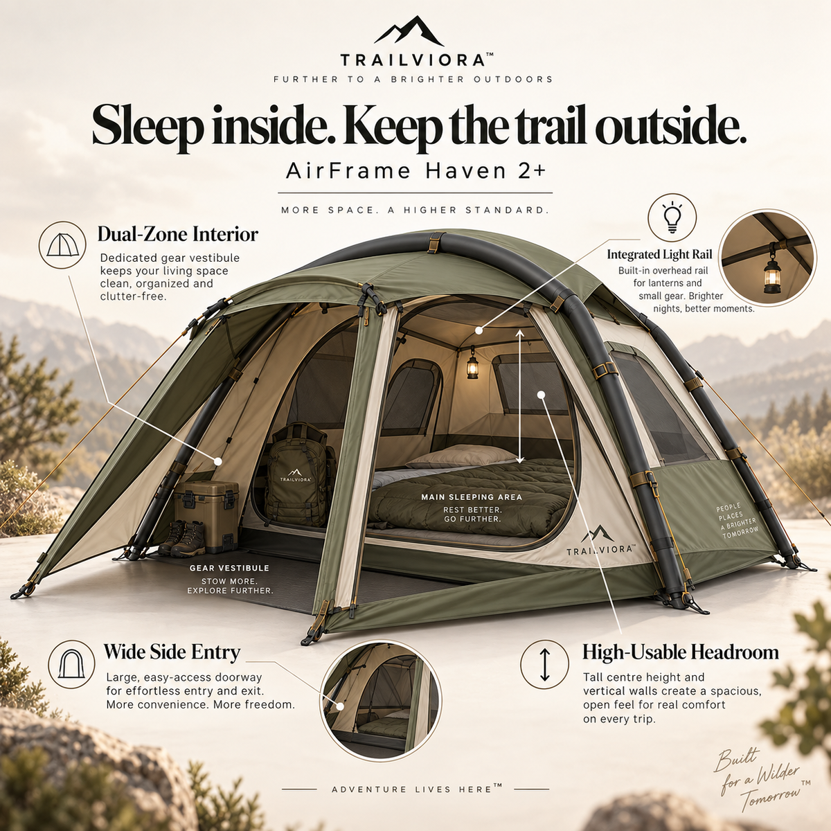 Trailviora™ AirFrame Haven 2+ Modular Camp Tent