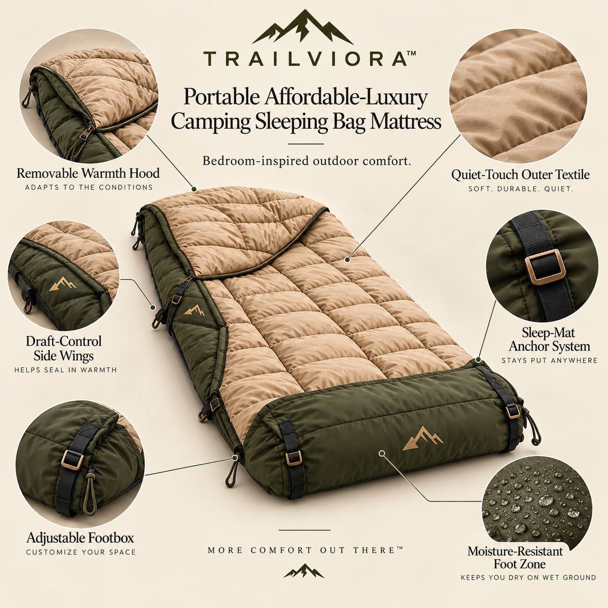 Trailviora™ Portable Affordable-Luxury Camping Sleeping Bag Mattress