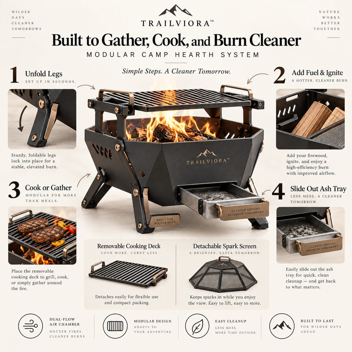 Trailviora™ EmberDock Modular Camp Hearth