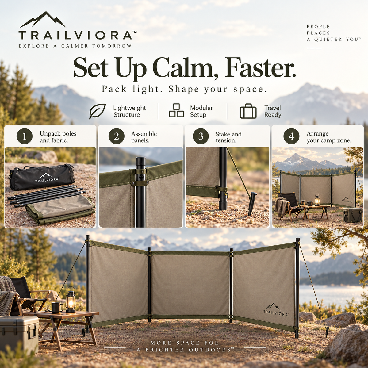 Trailviora™ VeilCamp Modular Wind & Privacy Screen