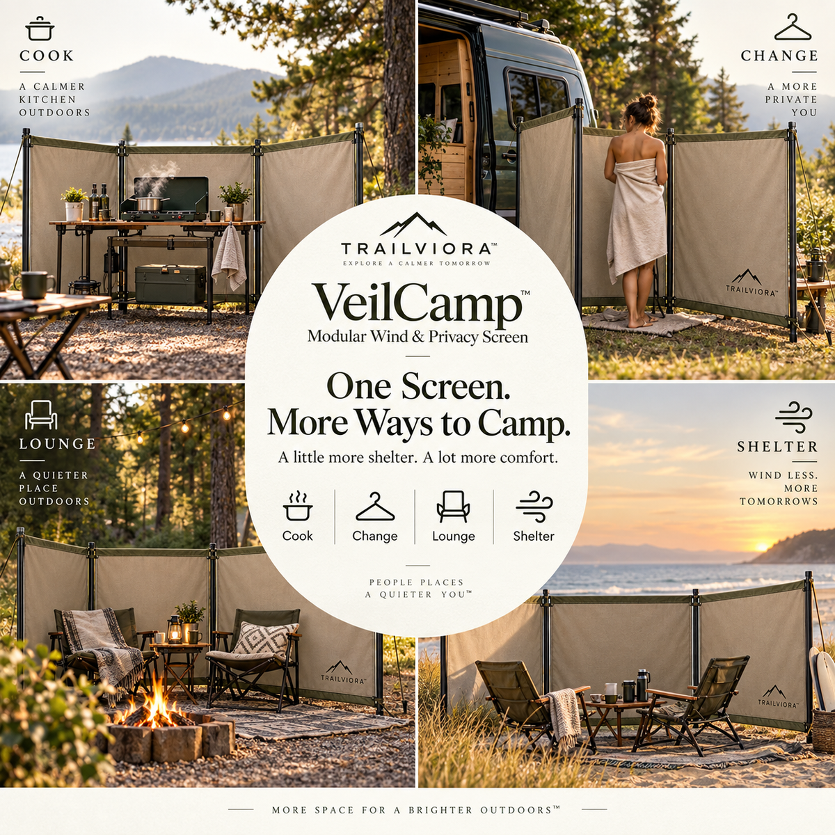 Trailviora™ VeilCamp Modular Wind & Privacy Screen