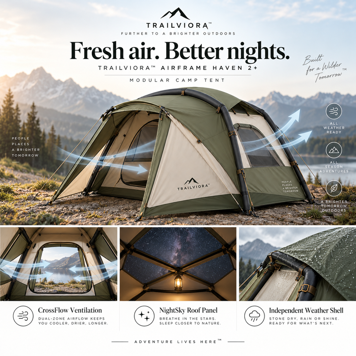 Trailviora™ AirFrame Haven 2+ Modular Camp Tent